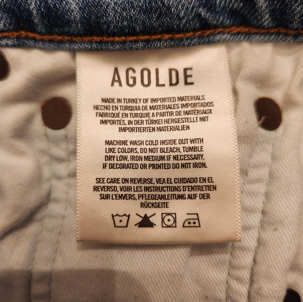 Agolde Riley High Rise Straight Cropped Button Fly Distressed Jeans Size… - Picture 5 of 7